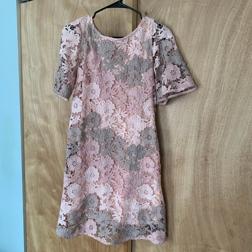 Pink Crocheted Bell Sleeve Flower Dress